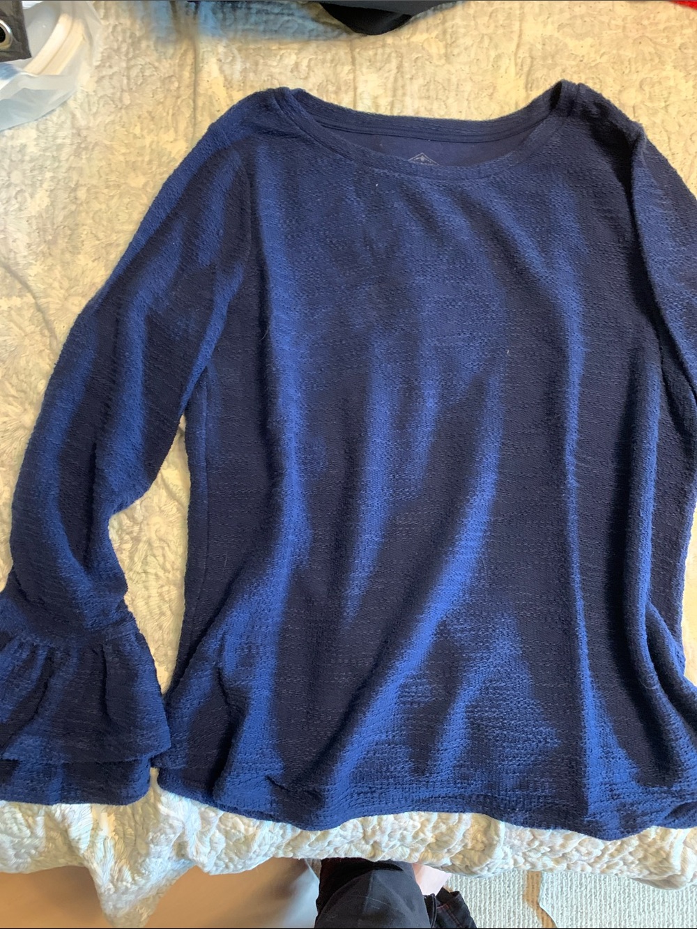 Uniqlo Navy Ruffle Cuff Long Sleeve Top
